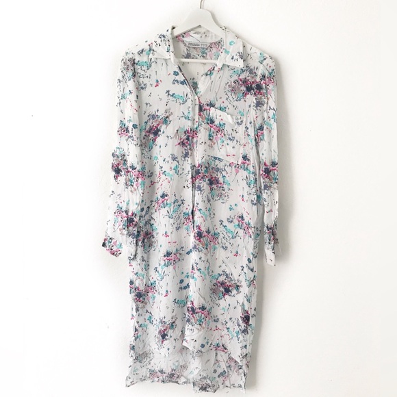 white floral shirt dress